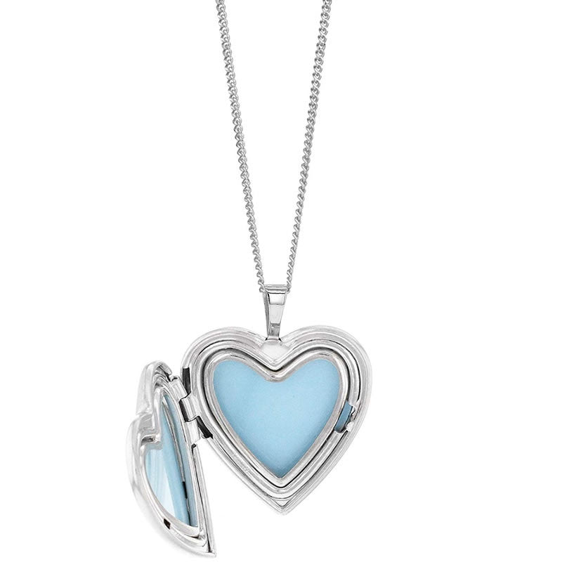 Silver Butterfly Heart Locket Necklace