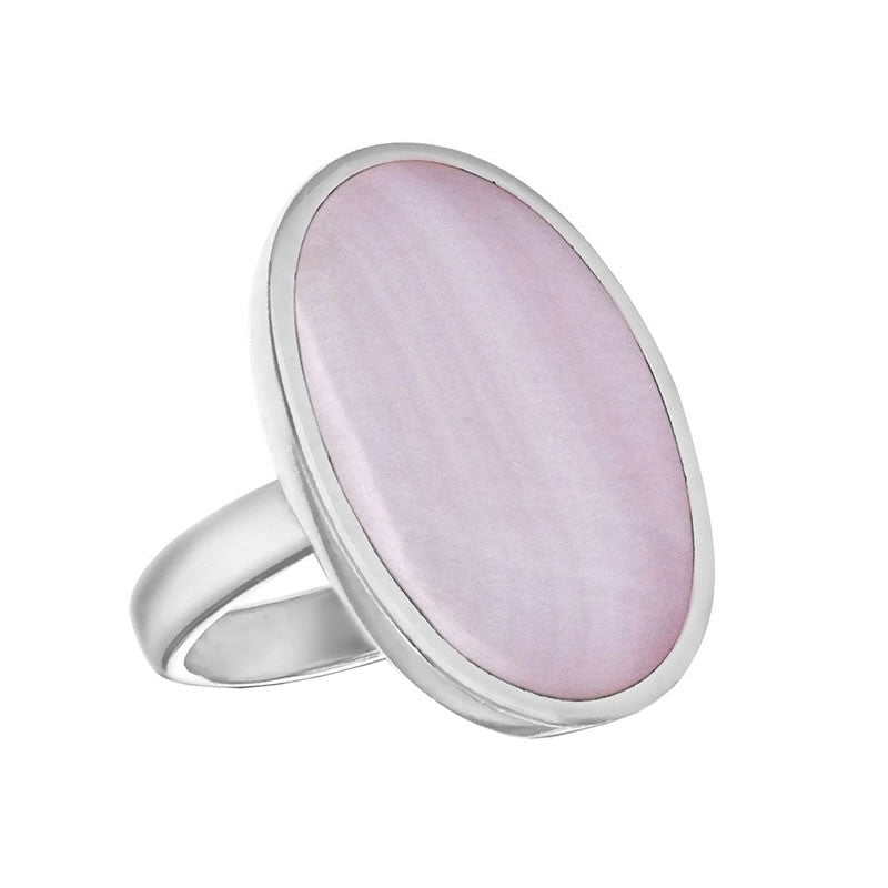 Silver Large Oval Pink Mother Of Pearl Ring