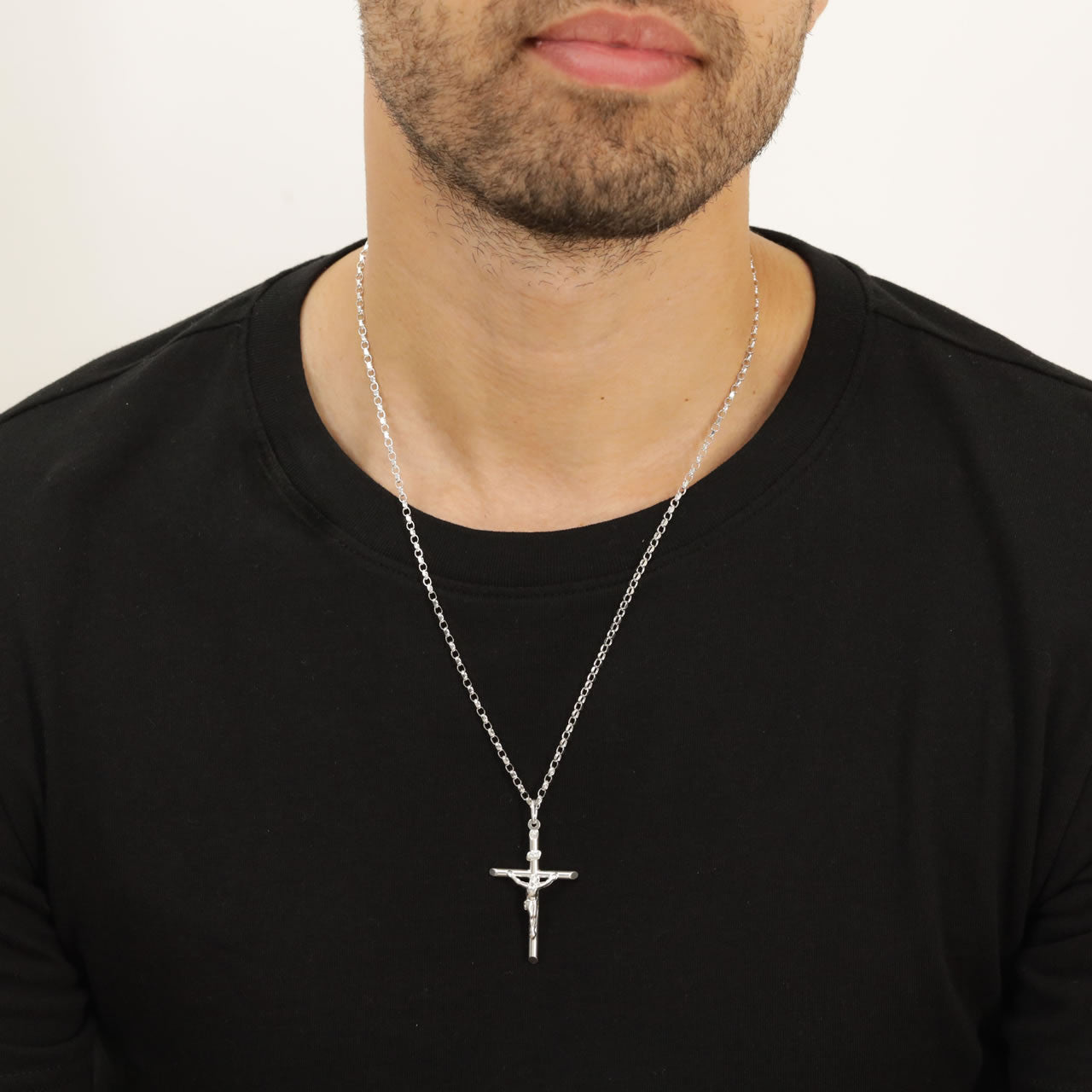 Sterling silver necklace mens on sale cross