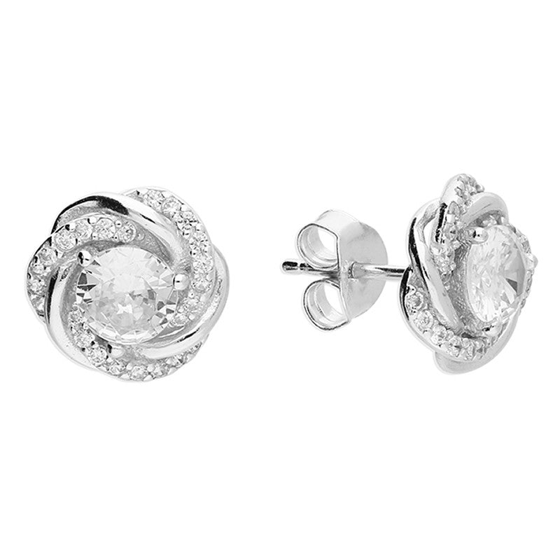 Silver Cubic Zirconia Knot Stud Earrings