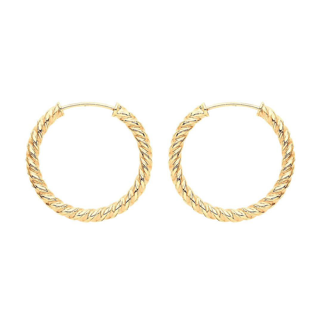 9ct Gold Twist Sleeper Hoop Earrings 20mm