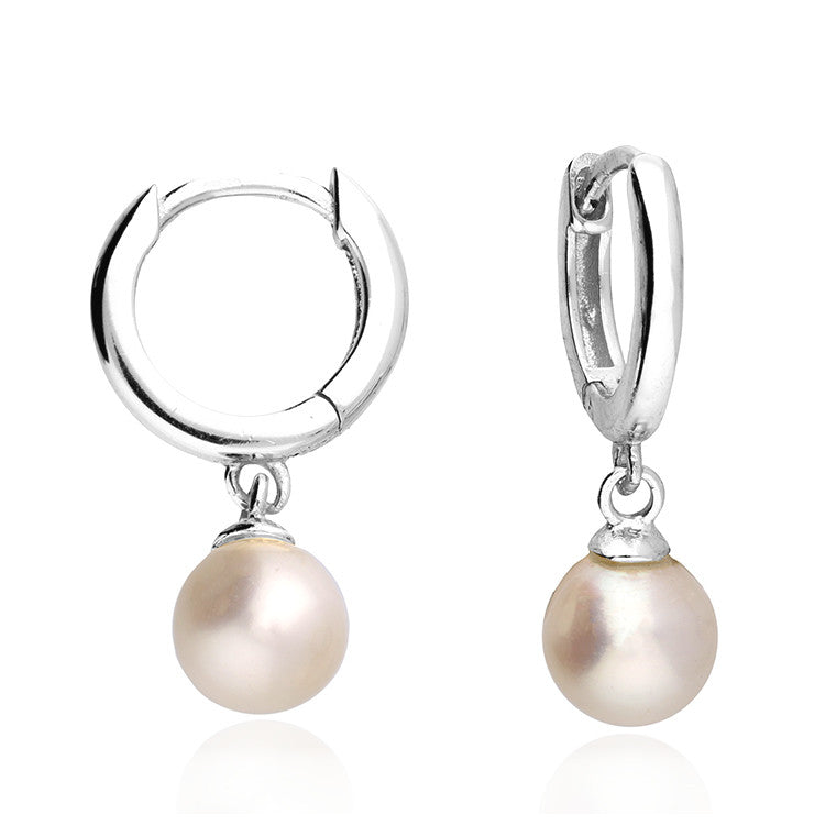 Sterling Silver Pearl Charm Hoop Earrings