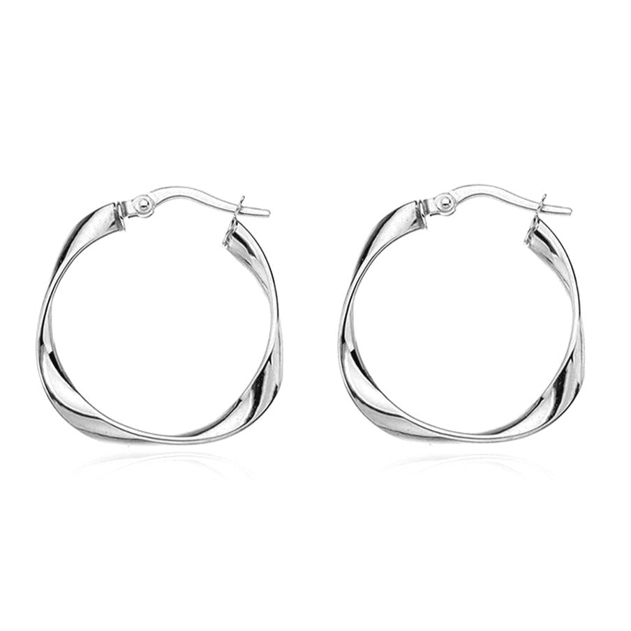 9ct White Gold Small Creole Twist Hoop Earrings