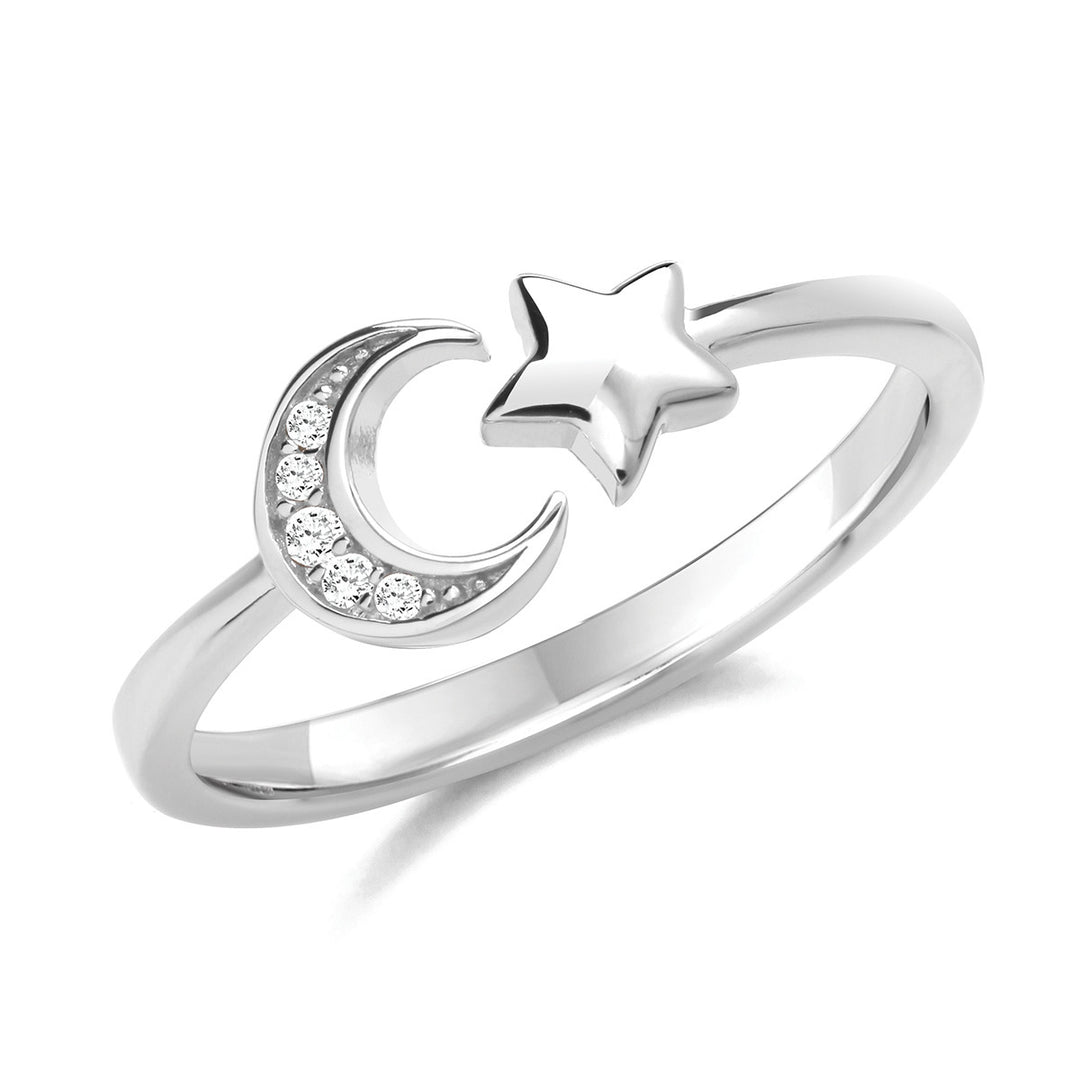 Sterling Silver Moon & Star Ring