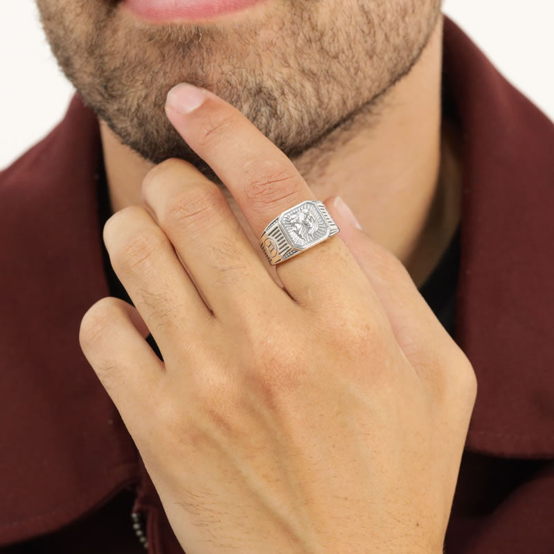 Men's Sterling Silver Gemini Signet Ring
