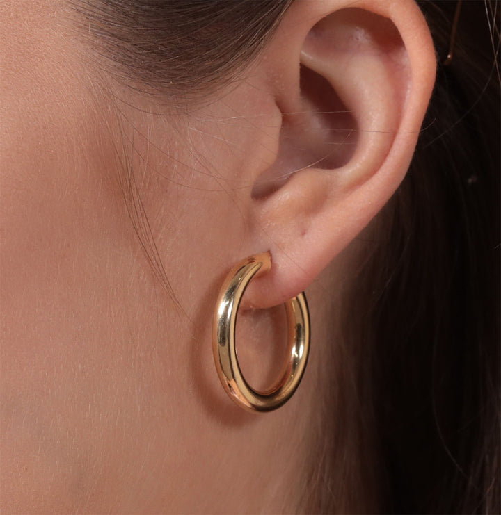 9ct Gold Thick Tube Hoop Earrings 25mm