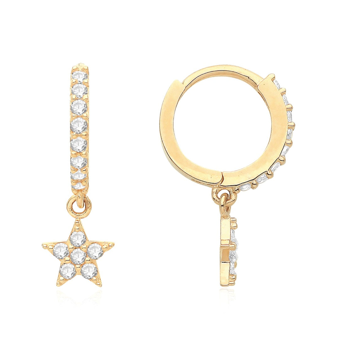 9ct Gold Celestial Star Charm Hoop Earrings
