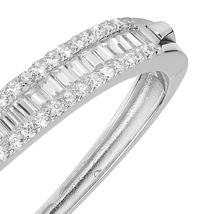 Silver Baguette Cut Cubic Zirconia Hinged Baby Bangle