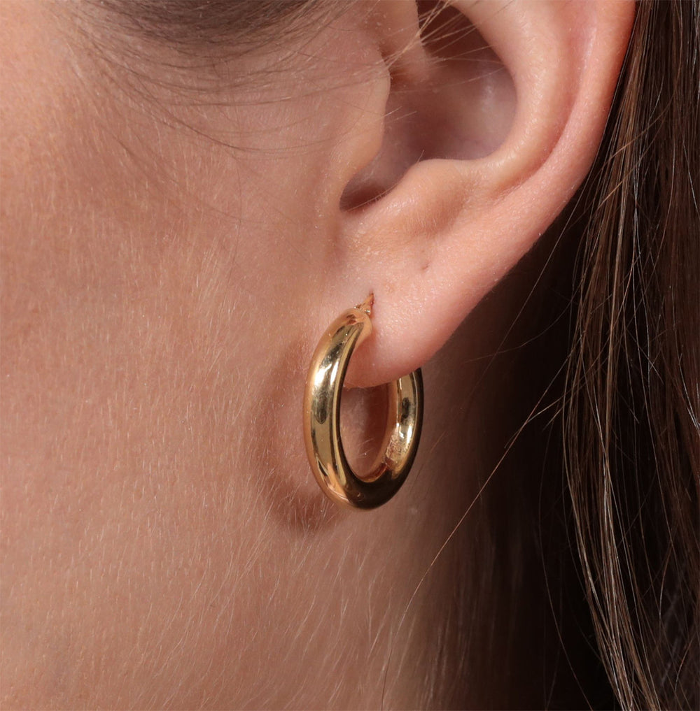 9ct Gold Thick Tube Hoop Earrings 20mm