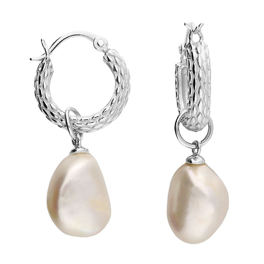 Sterling Silver Baroque Pearl Hoop Earrings