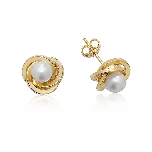 9ct Gold Pearl Knot Stud Earrings