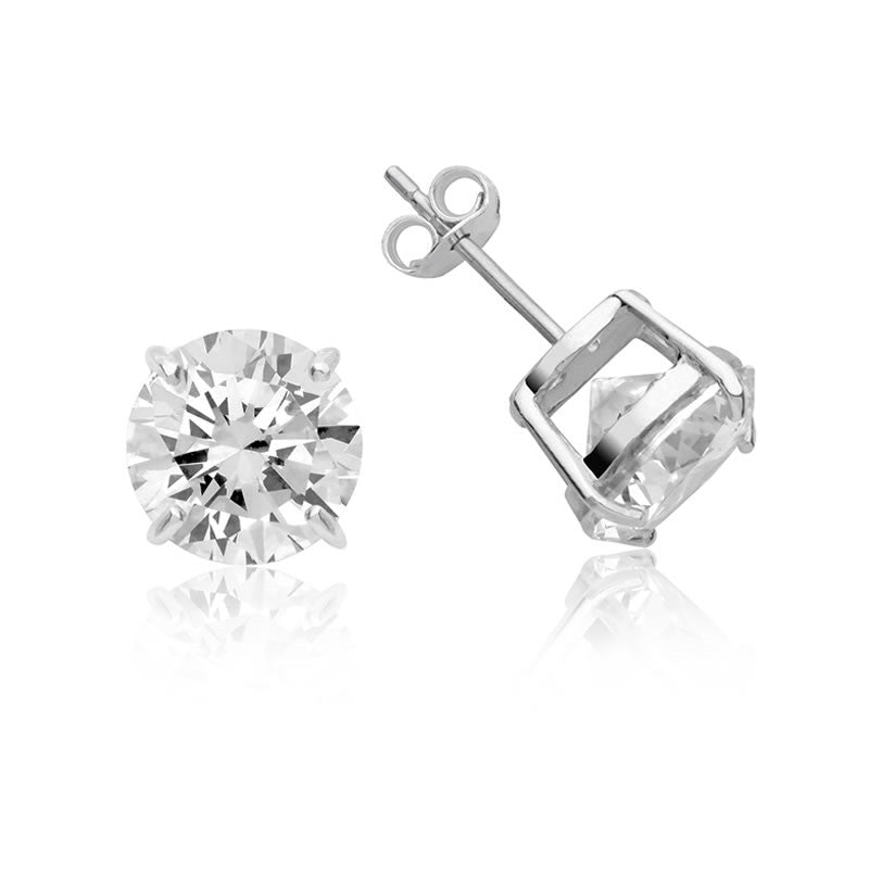 Silver Large Round Cubic Zirconia Stud Earrings 12mm