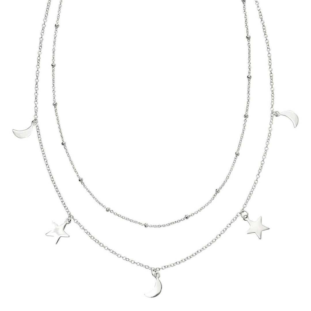 Silver Two Layer Moon Star Necklace