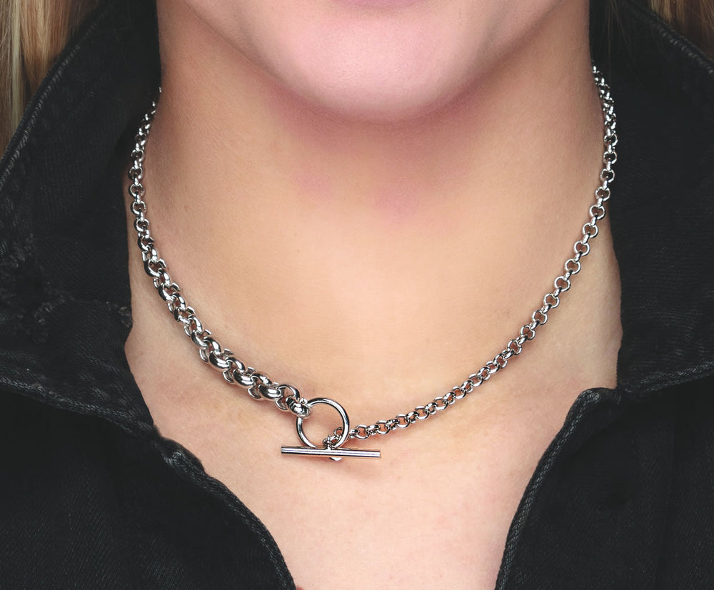 Silver Graduated Belcher Chain T-Bar Necklace