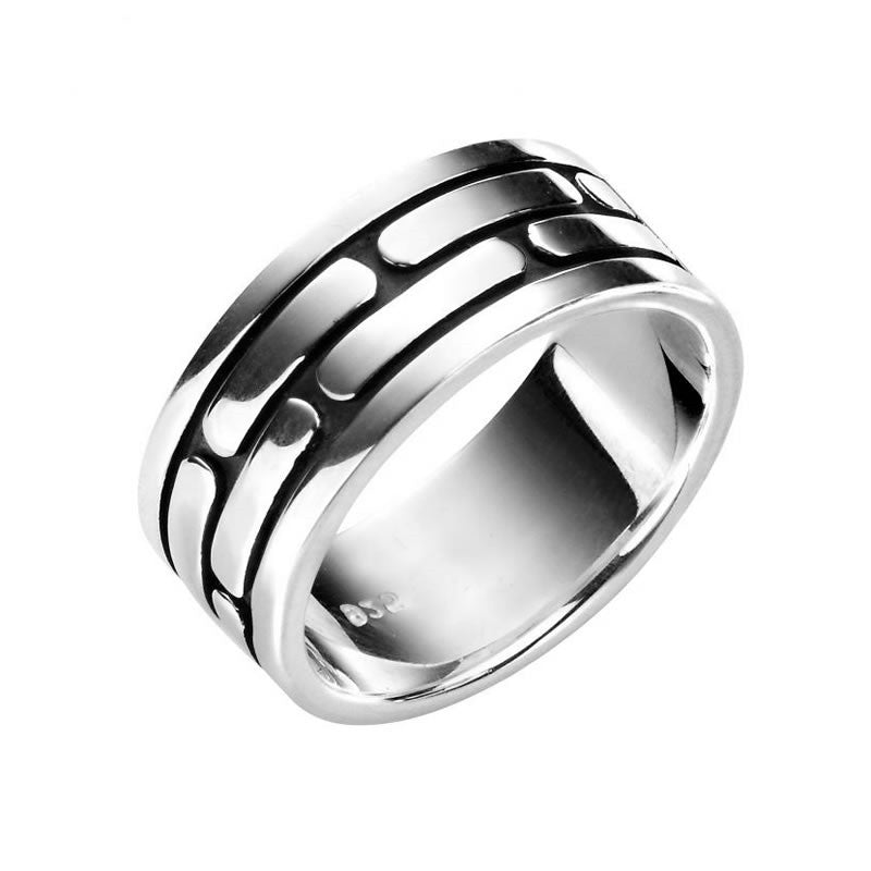 Men's Silver Pattern Insert Solid Band Ring