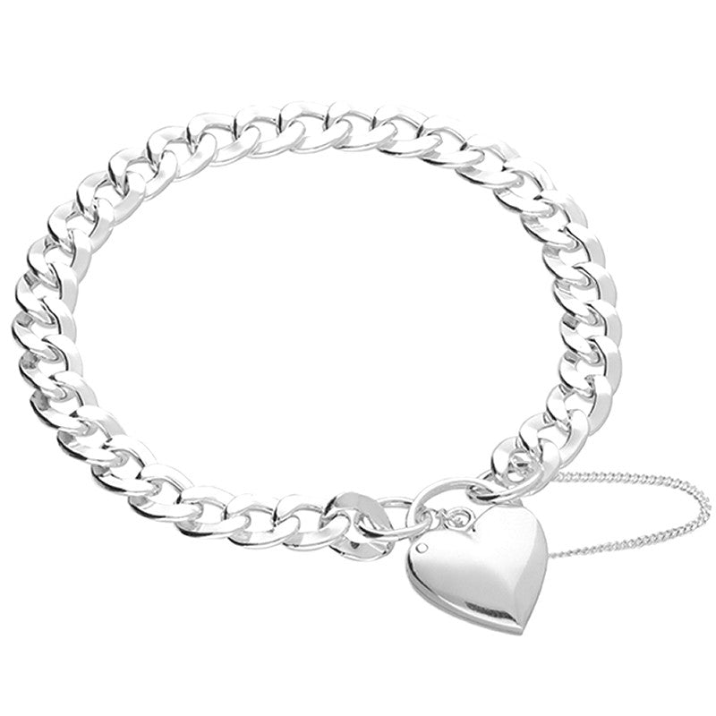 Silver Padlock Heart Curb Chain Bracelet