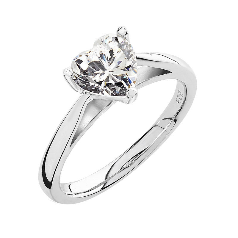Luminous Silver Heart Solitaire Ring