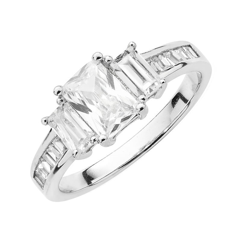 Sterling Silver Emerald Cut Cubic Zirconia Ring