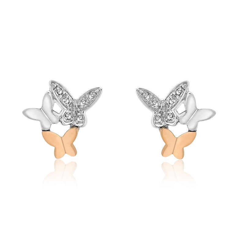 9ct Rose & White Gold Diamond Butterfly Earrings