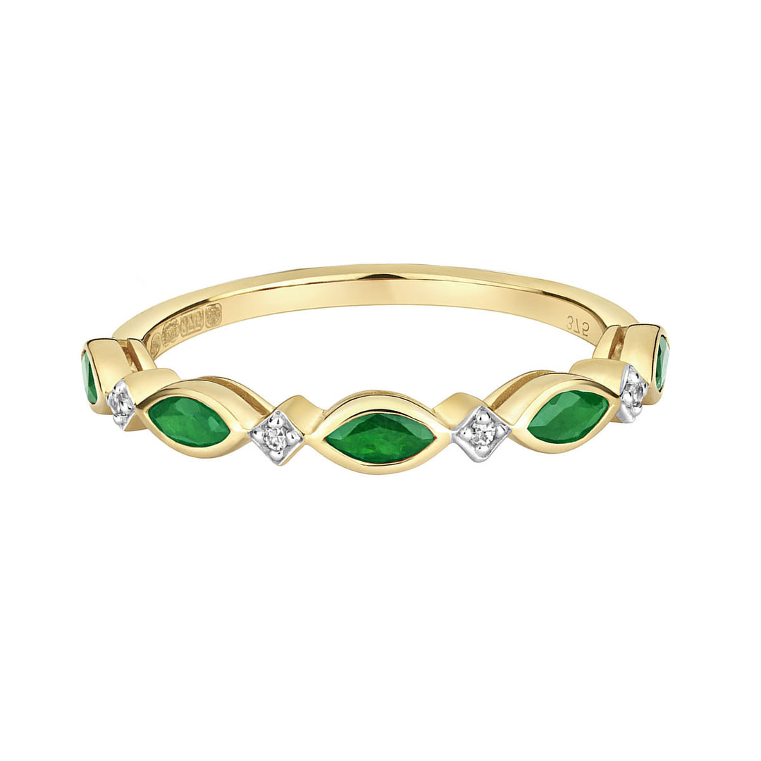9ct Gold Emerald & Diamond Marquise Ring