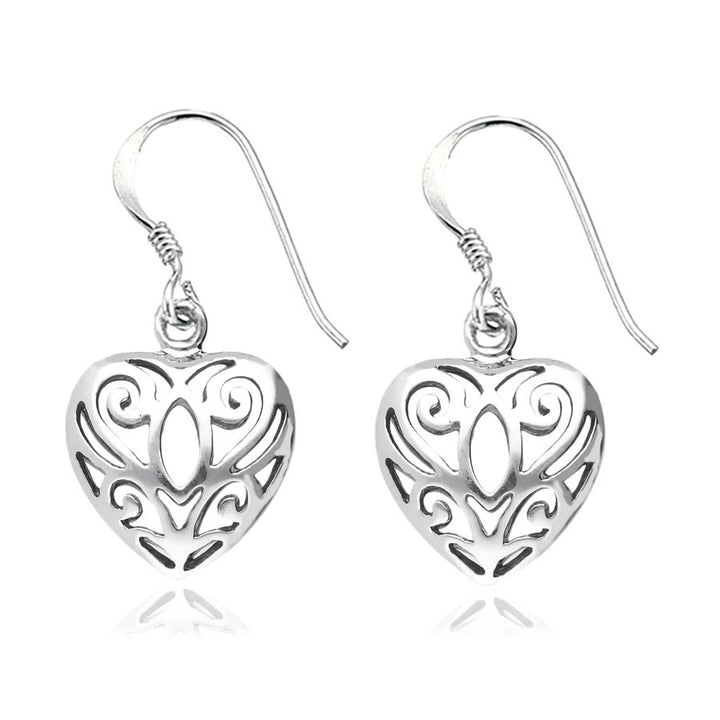 Sterling Silver Filigree Heart Drop Earrings