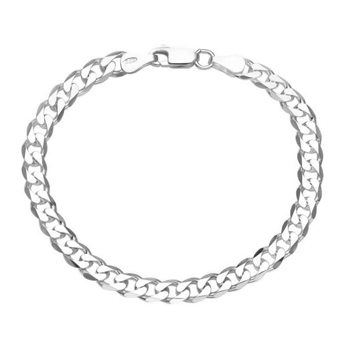 Men's Solid Sterling Silver Curb Bracelet 7mm