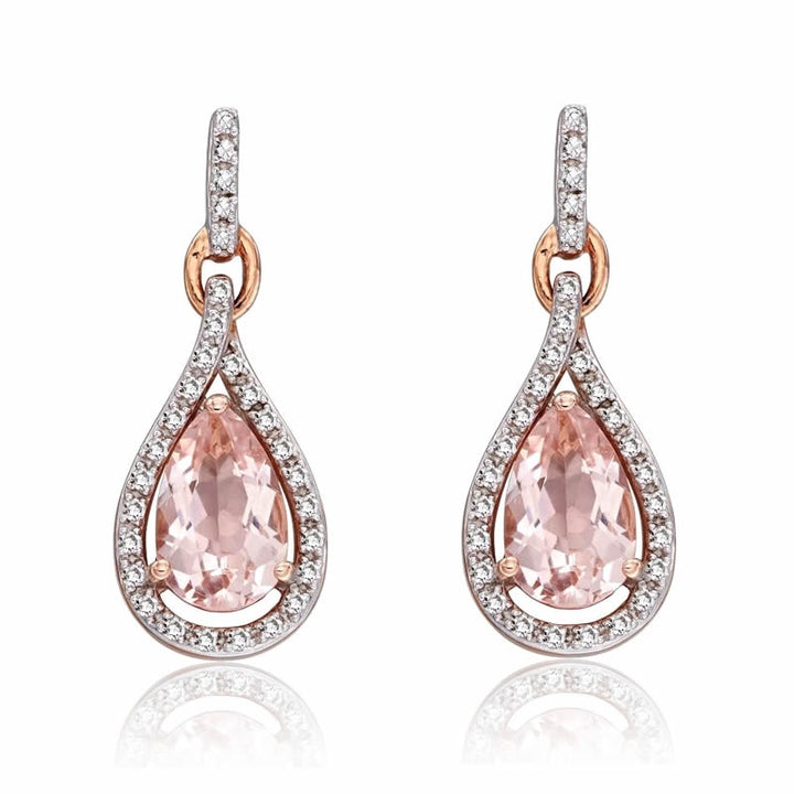 9ct Rose Gold Morganite & Diamond Drop Earrings