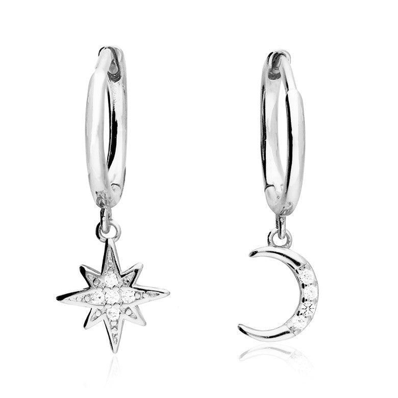 Sterling Silver Moon & Star Hoop Earrings