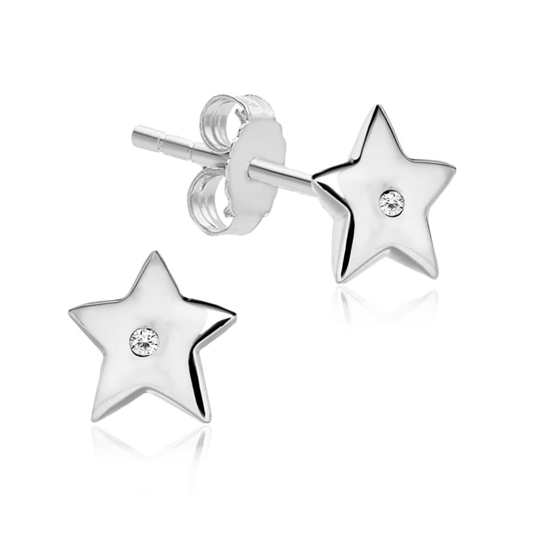 Sterling Silver Diamond Star Stud Earrings