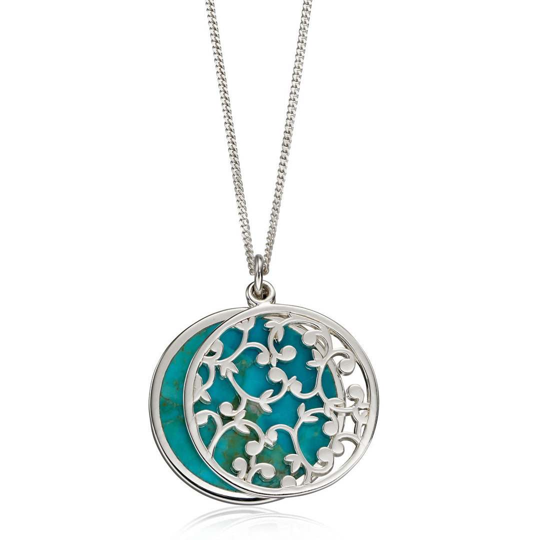 Silver Turquoise Filigree Disc Necklace