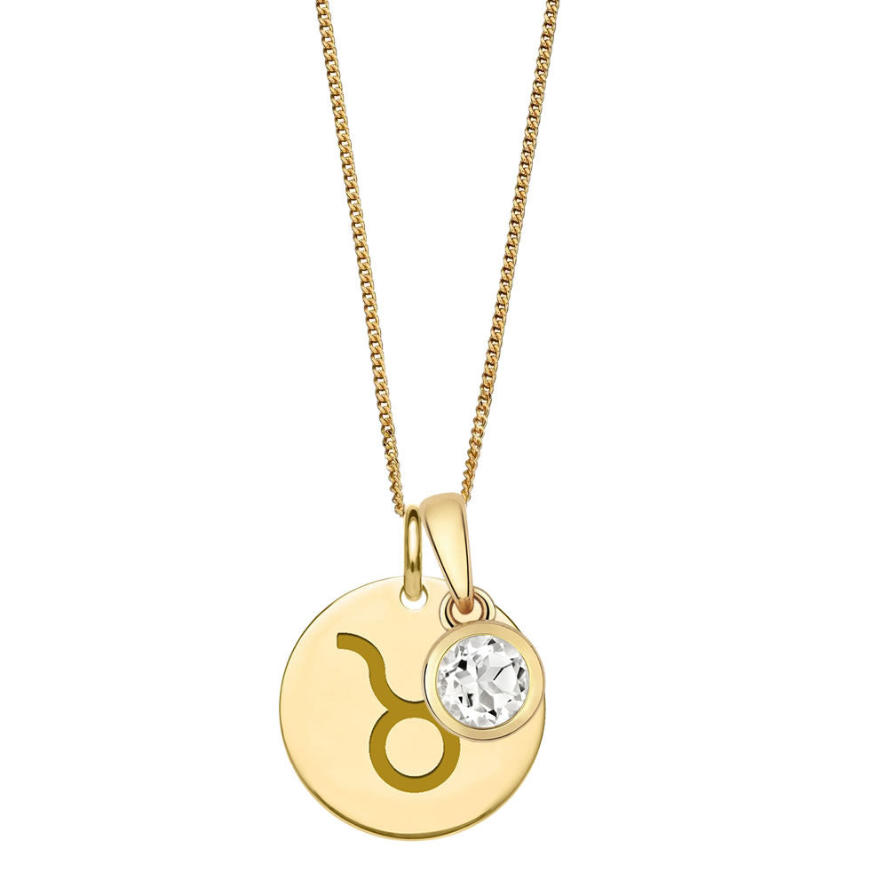 9ct Gold Taurus Zodiac & Birthstone Pendant (April)