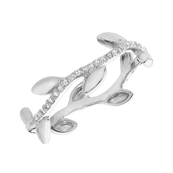 Silver Cubic Zirconia Olive Leaf Ring