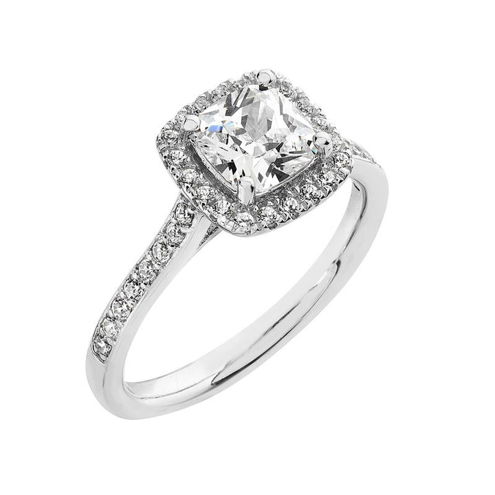 Sterling Silver Cushion Cut Halo Ring