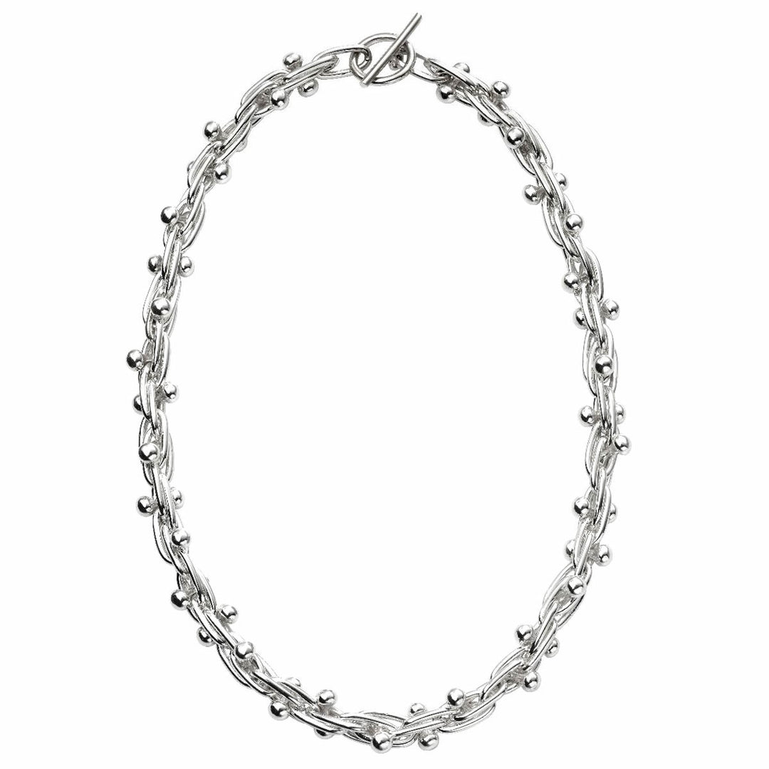 Silver Chunky Bead Link T-Bar Necklace