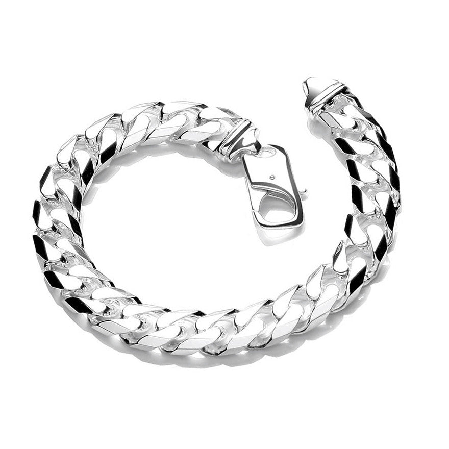 Men's Solid Silver Square Curb Bracelet 2oz