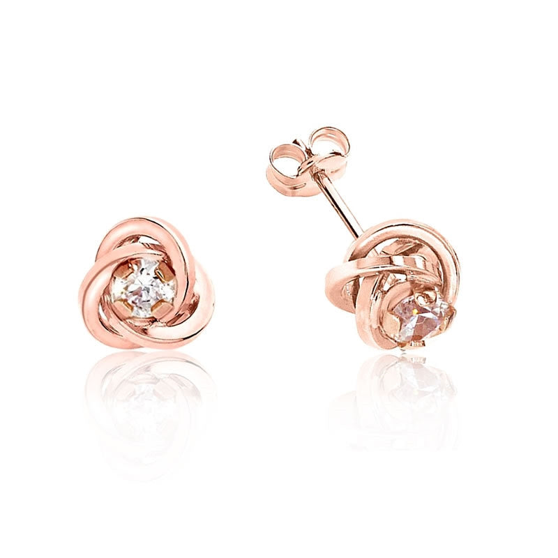 9ct Rose Gold Cubic Zirconia Knot Stud Earrings