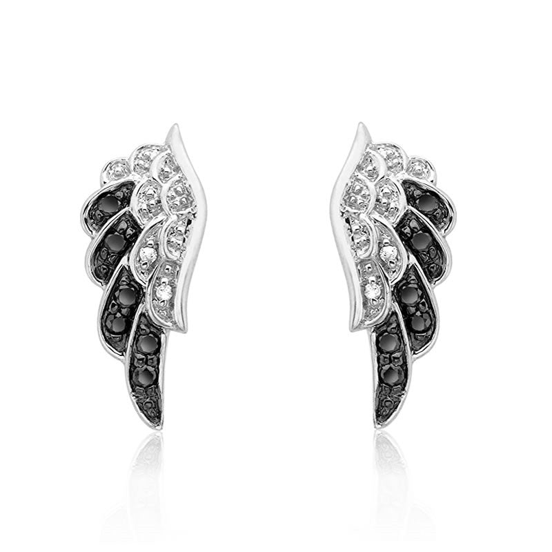 9ct White Gold Black Diamond Angel Wing Earrings