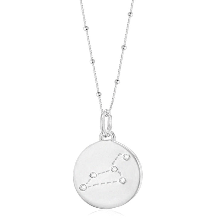 Silver Leo Zodiac Constellation Disc Pendant