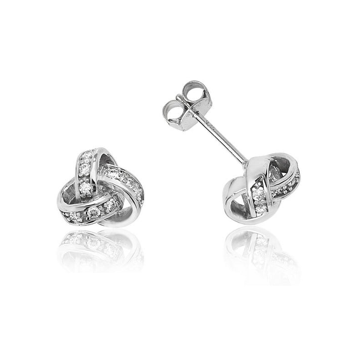 Silver Cubic Zirconia Love Knot Stud Earrings