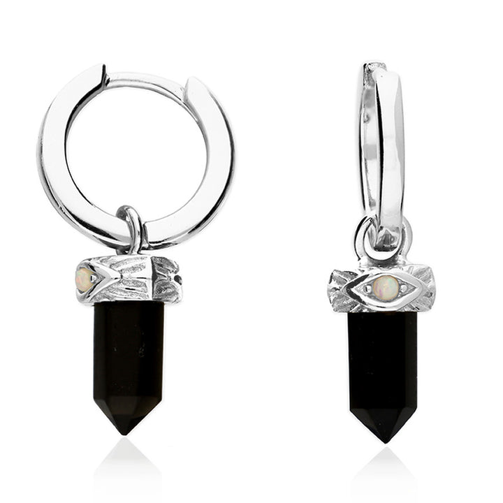 Silver Healing Obsidian Huggie Hoop Earrings