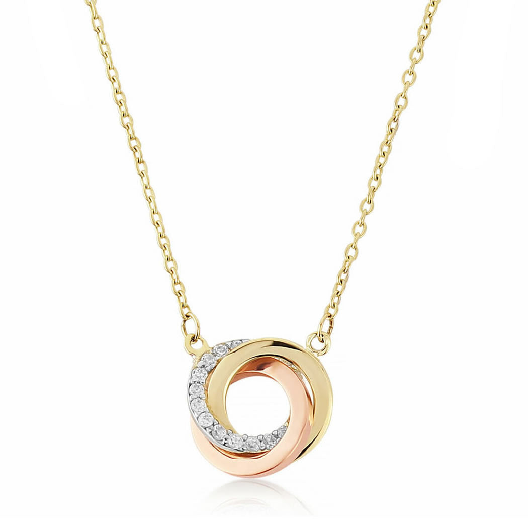 9ct Gold Three Colour Circle Ring Necklace