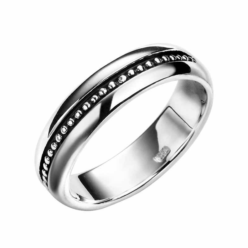 Men's Sterling Silver Oxidized Stud Detail Ring