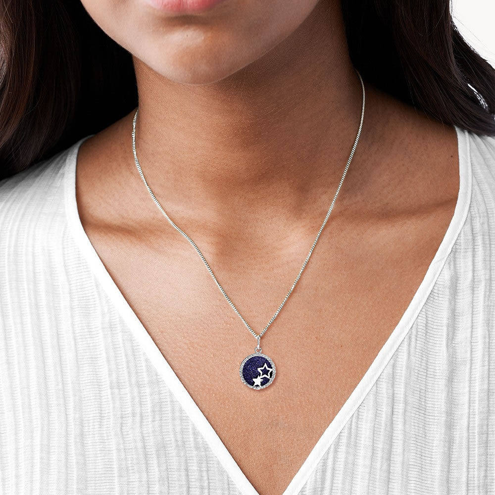 Silver Celestial  Starry Night Disc necklace