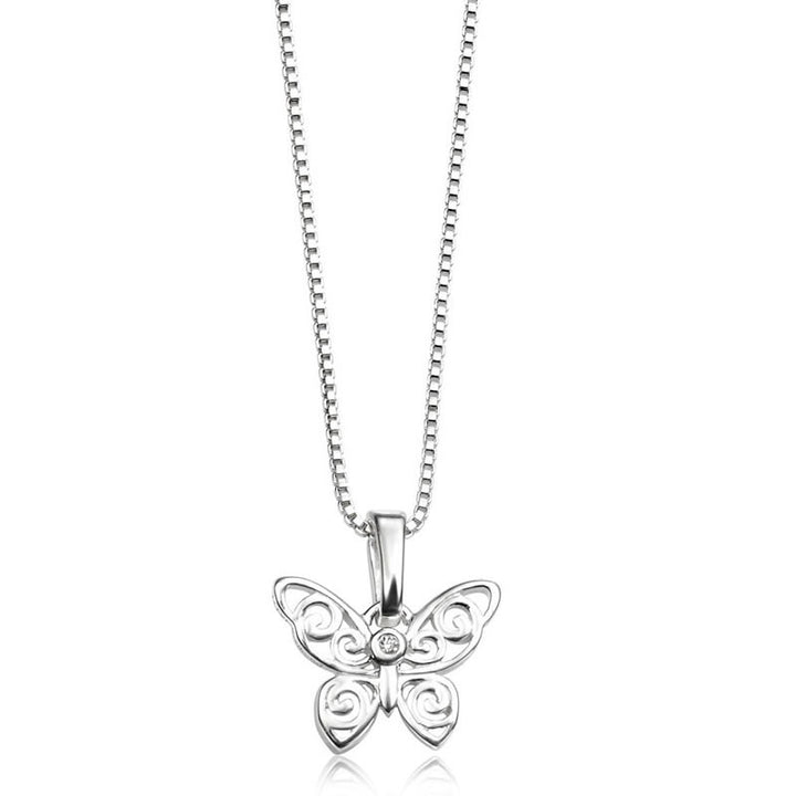 Children's Silver Diamond Butterfly Necklace