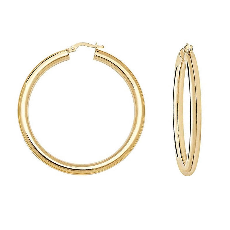 9ct Gold Thick Tube Hoop Earrings 40mm