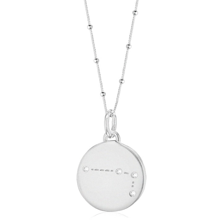 Silver Aries Zodiac Constellation Disc Necklace