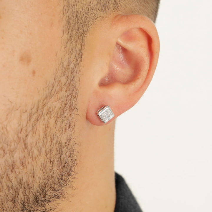 Men's 9ct White Gold Diamond Square Stud Earring