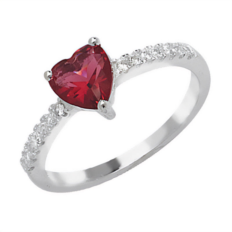 Sterling Silver Red Heart Ring