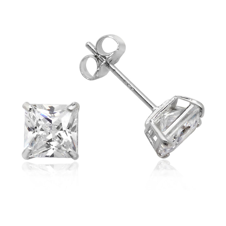 9ct White Gold CZ Square Stud Earrings