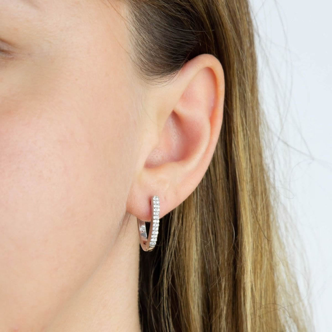 Women's 925 Sterling Silver CZ U-Shape Hoop Earrings - Cubic Zirconia Studded, S925 Stamped, Hook Closure, Gift Ready